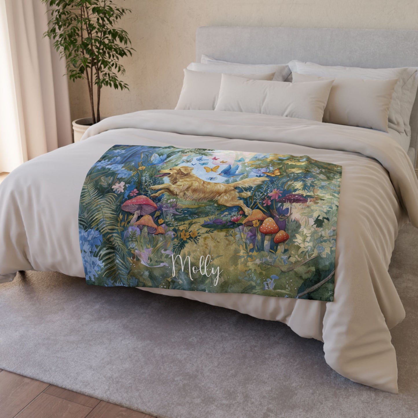 Golden Retriever Mystical Forest Personalised Blanket