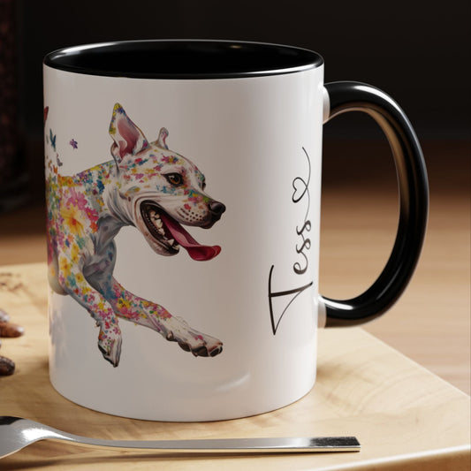 White Staffordshire Terrier Personalized Accent Mugs, 11oz