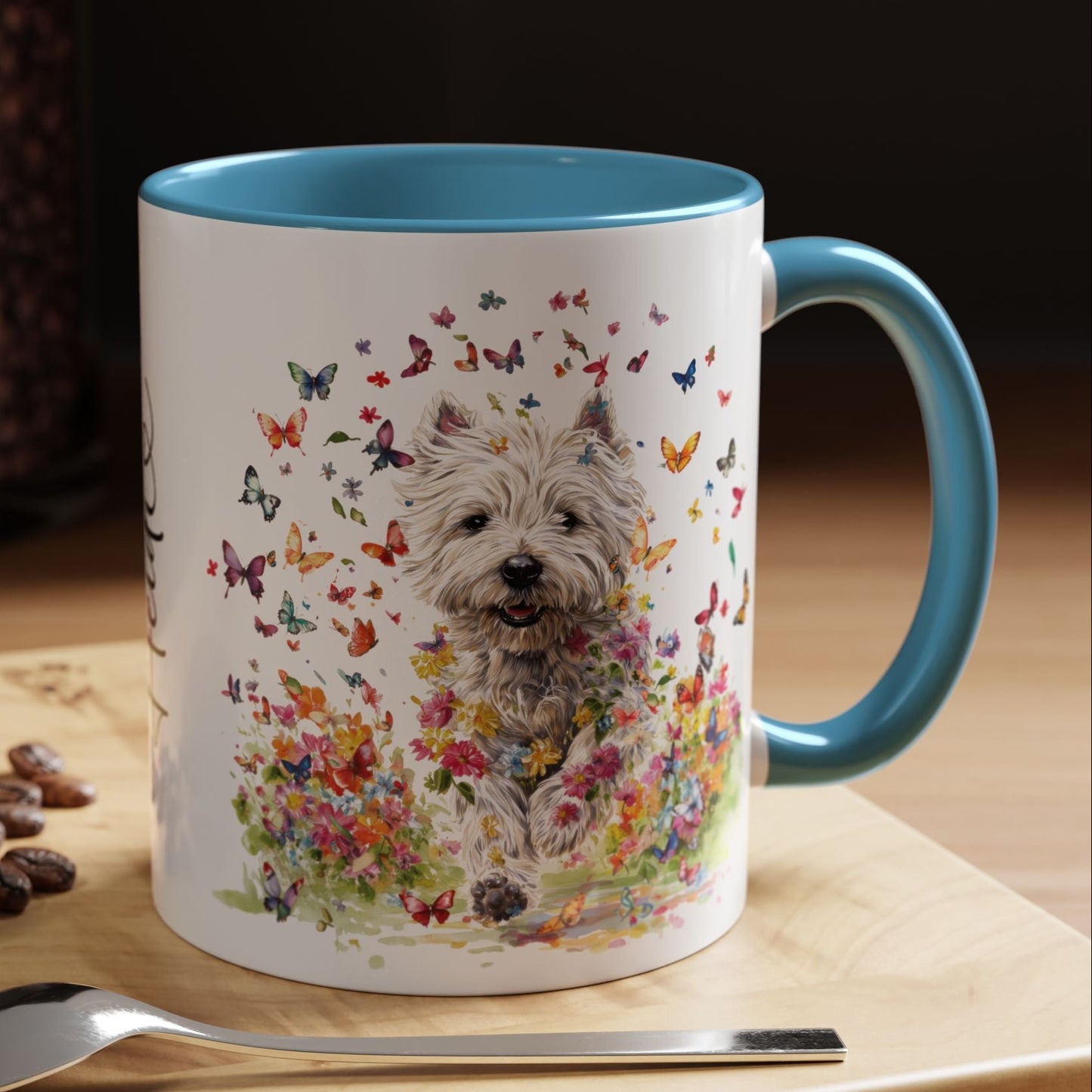 West Highland Terrier #2 Butterfly Personalized Accent Mugs, 11oz