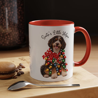 Bernadoodle Santa's little helper, personalised accent colour 11oz mug