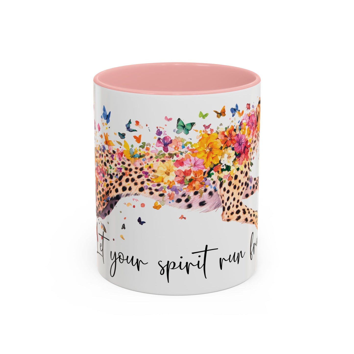 Cheetah "Let your spirit run free" Personalized Accent Mugs, 11oz