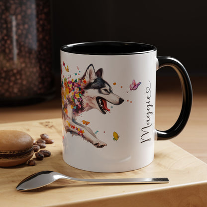 Malamute Personalized Colorful Accent Mugs, 11oz