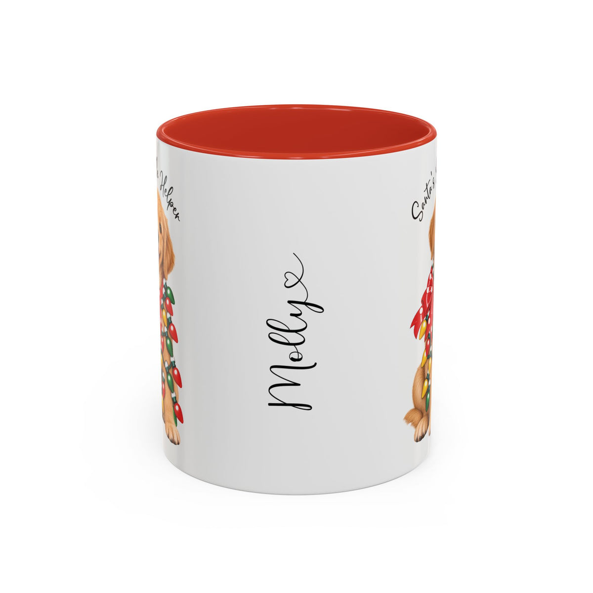 Golden Retriever, Santa's little helper, personalised accent colour 11oz mug
