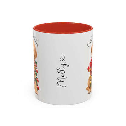 Golden Retriever, Santa's little helper, personalised accent colour 11oz mug