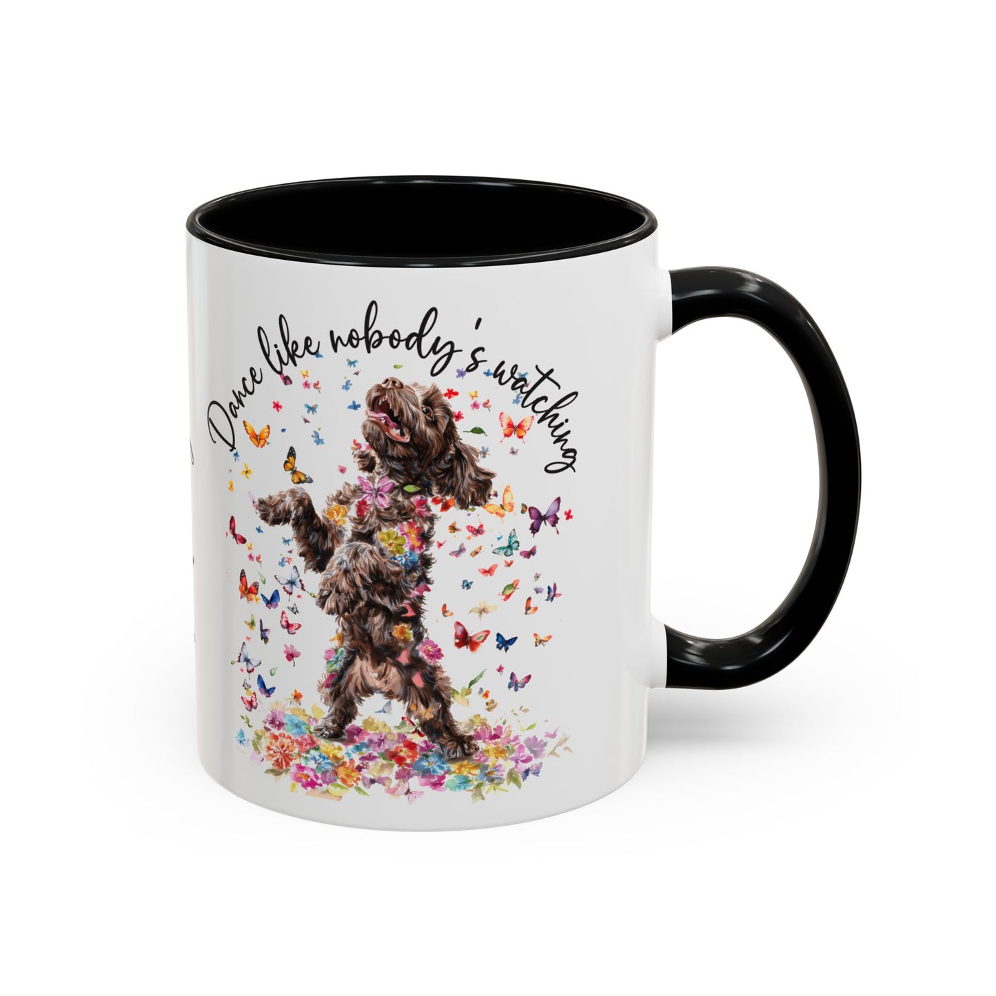 Cockapoo/Cavapoo "Dance like nobody's watching" personalized colourful Mugs, 11oz