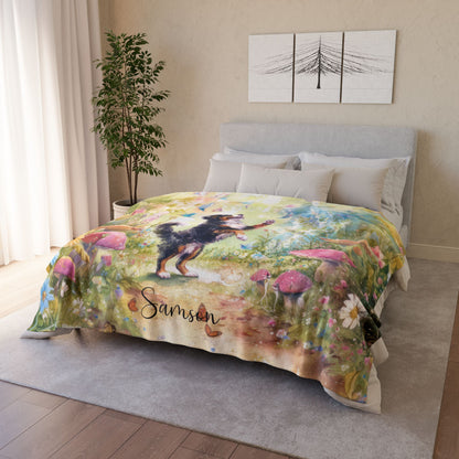 Bernese Mountain Dog Dancing Mystical Forest Personalised Blanket