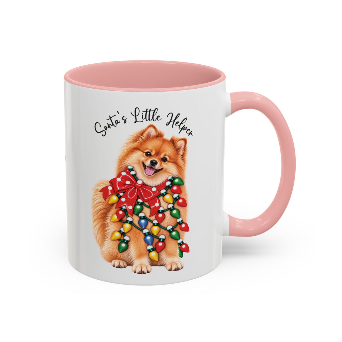 Pomeranian, Santa's little helper, personalised accent colour 11oz mug