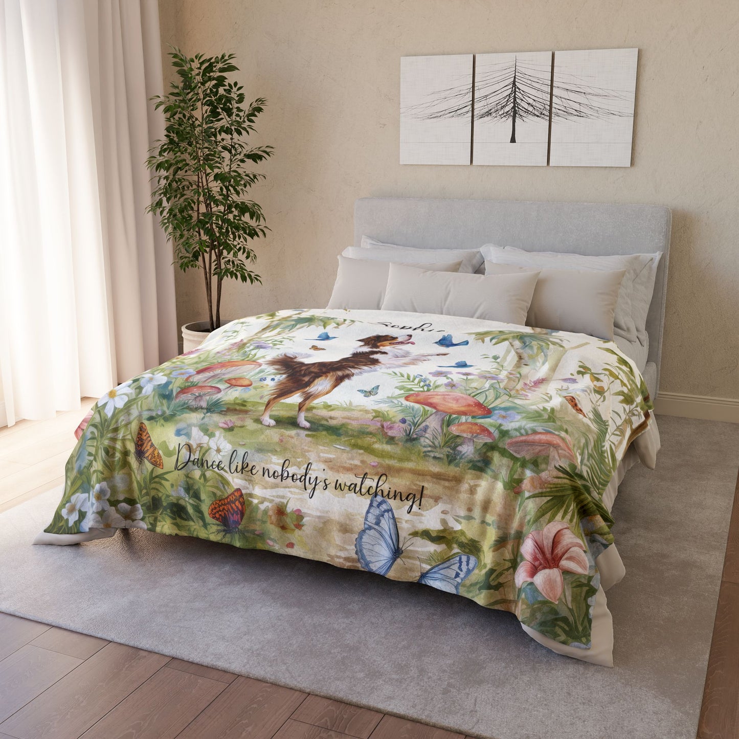Australian Shepherd Dancing Mystical Forest Personalised Blanket