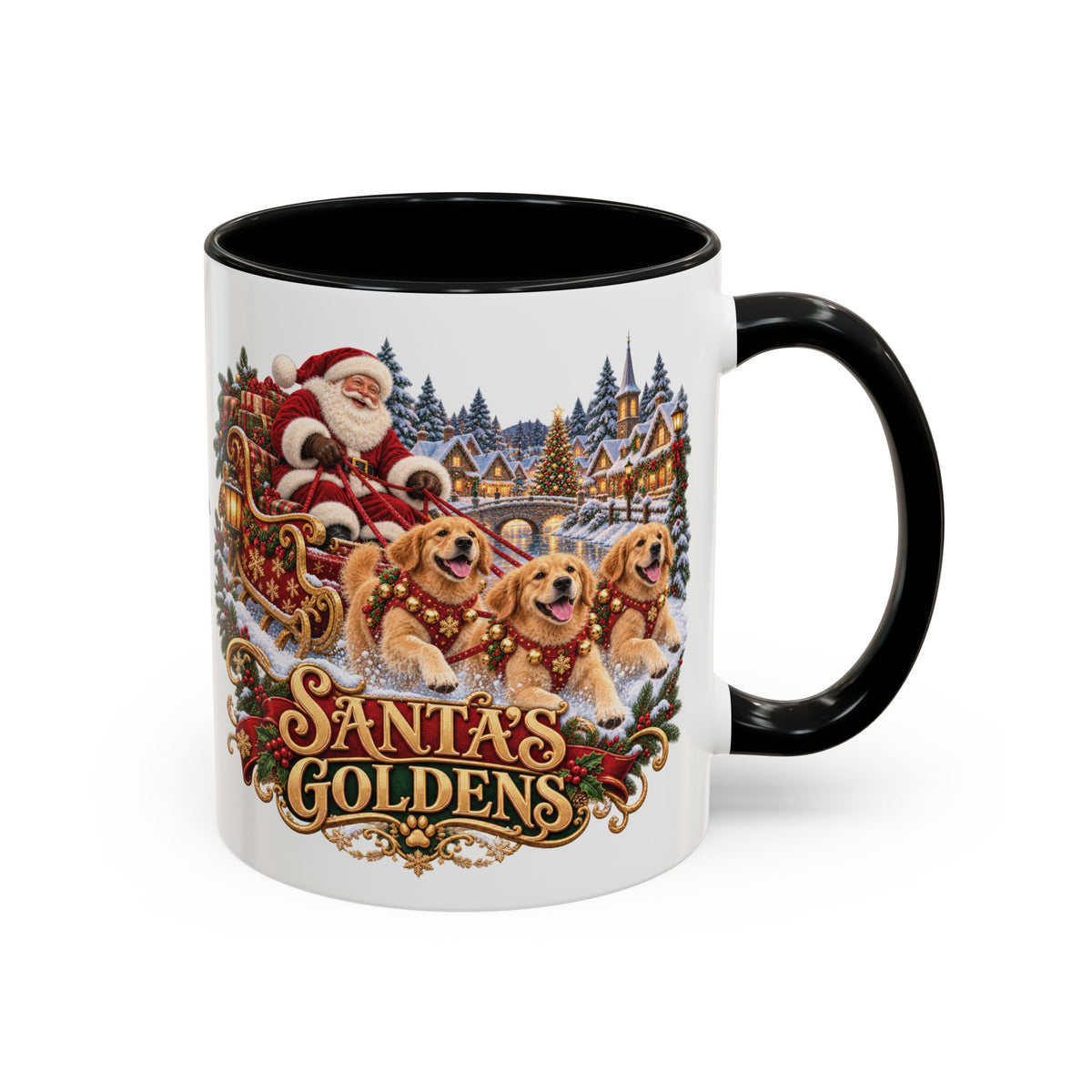 Santa's Goldens, personalised accent colour 11oz mug