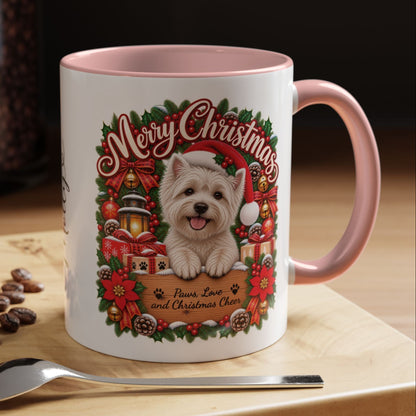 Maltese #2 Merry Christmas, personalised accent colour 11oz mug