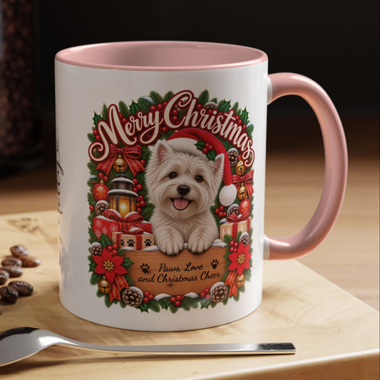 Maltese #2 Merry Christmas, personalised accent colour 11oz mug