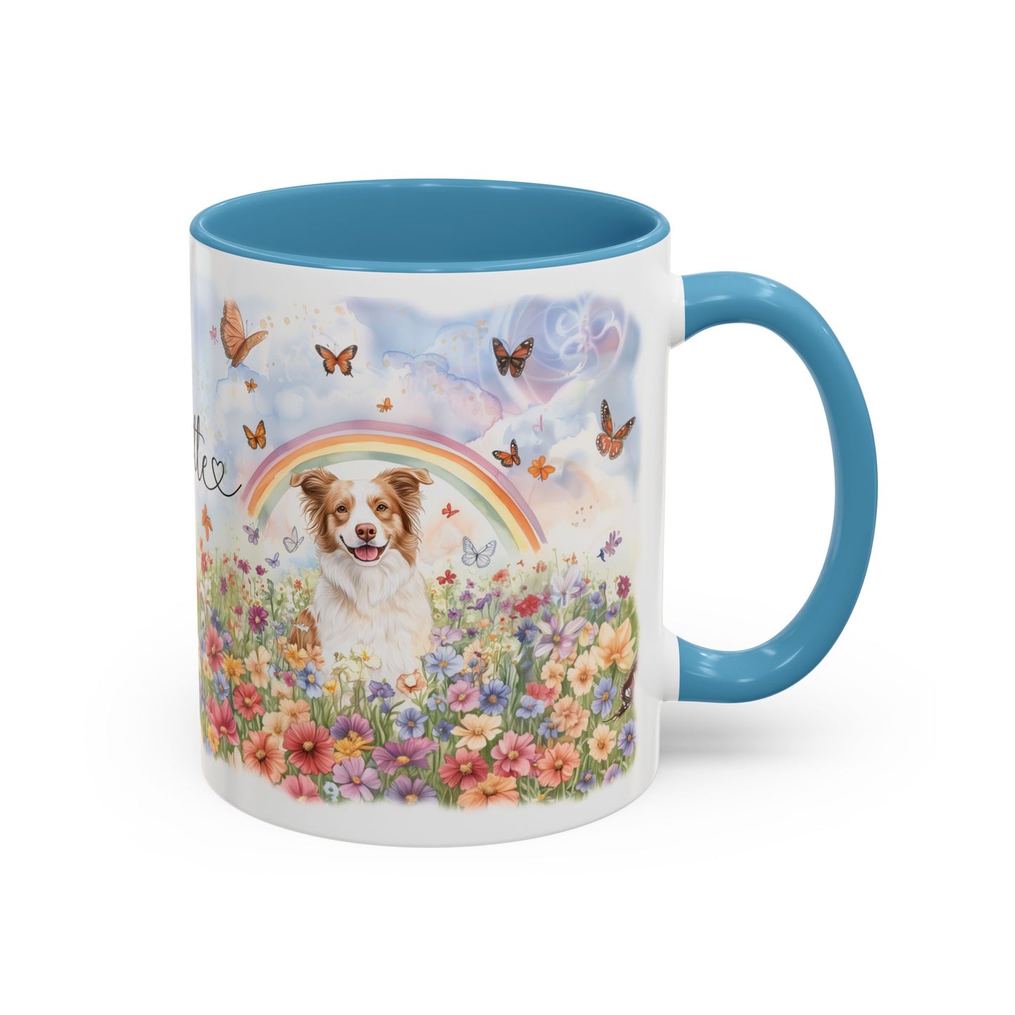 Border Collie, Red Merle Rainbow Personalized Accent Mugs, 11oz
