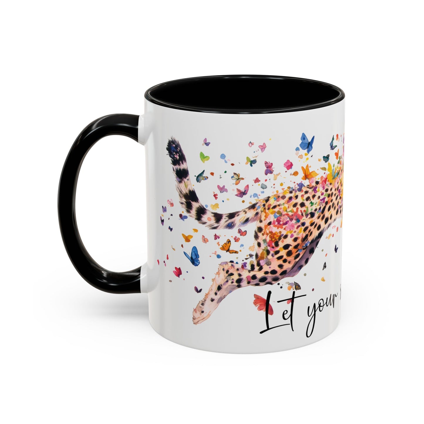 Cheetah "Let your spirit run free" Personalized Accent Mugs, 11oz