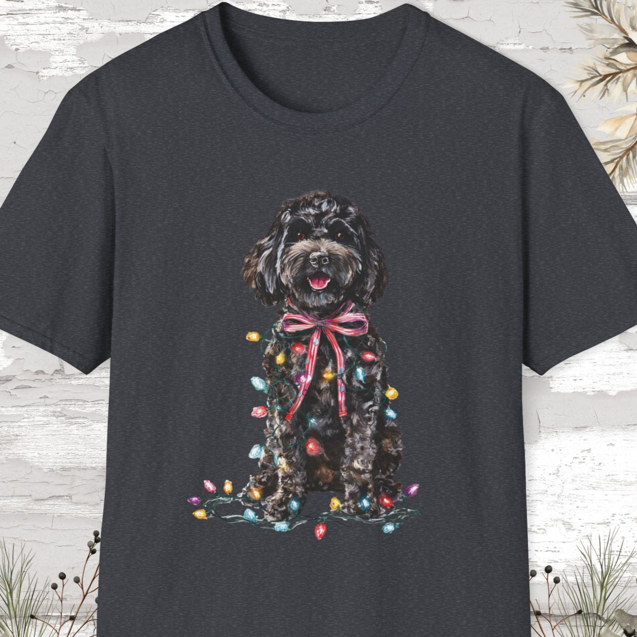 Cockapoo/Cavoodle Fairy Lights Christmas T shirt.