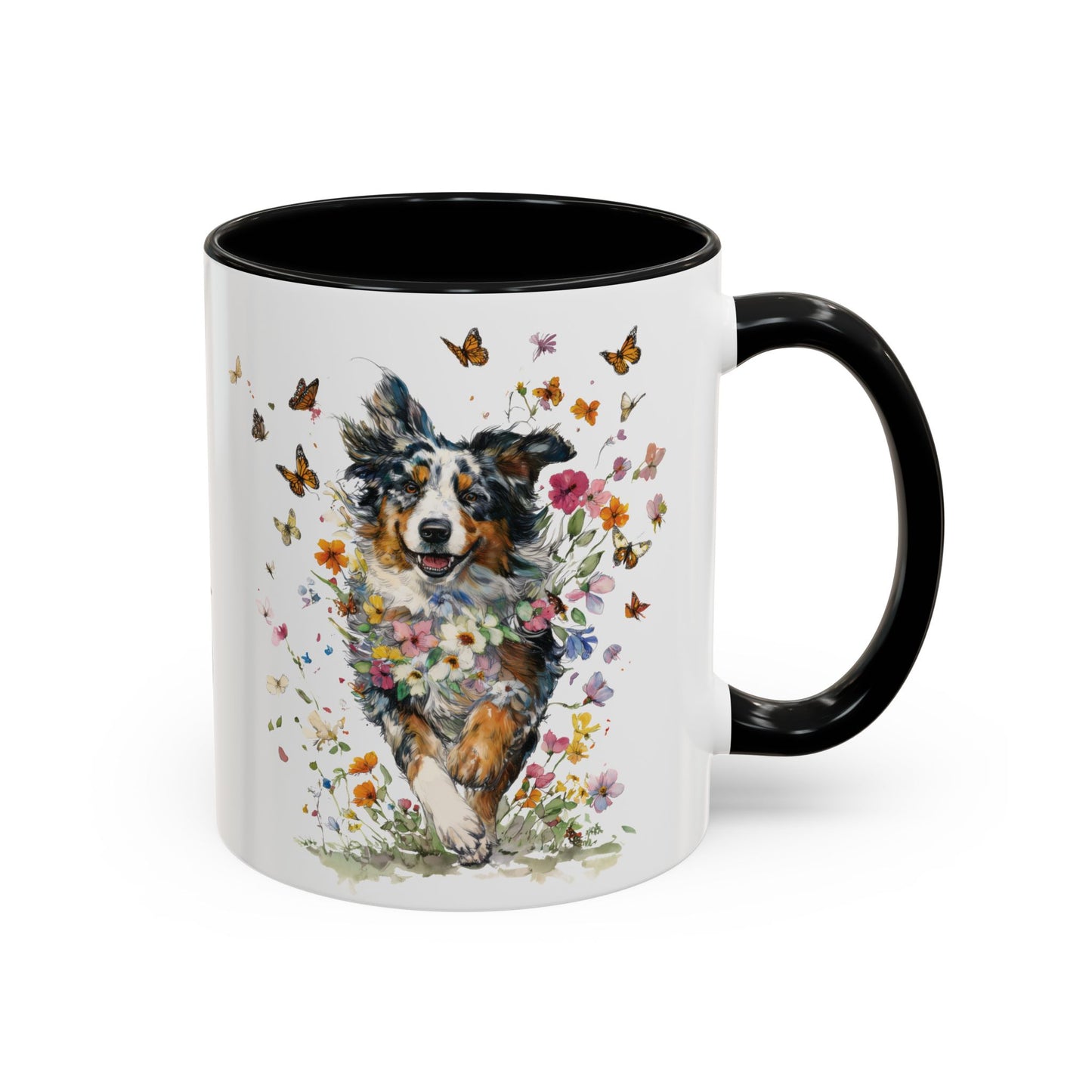 Australian Shepherd running Personalized Accent Mugs, 11oz