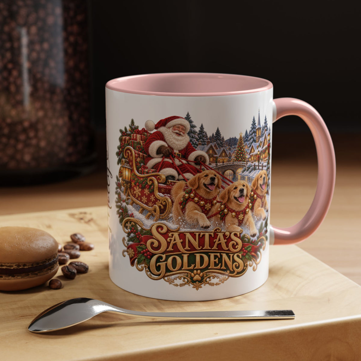 Santa's Goldens, personalised accent colour 11oz mug