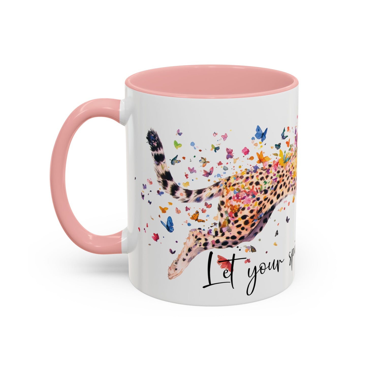 Cheetah "Let your spirit run free" Personalized Accent Mugs, 11oz
