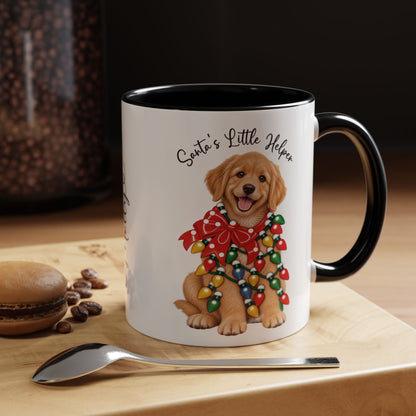 Golden Retriever, Santa's little helper, personalised accent colour 11oz mug