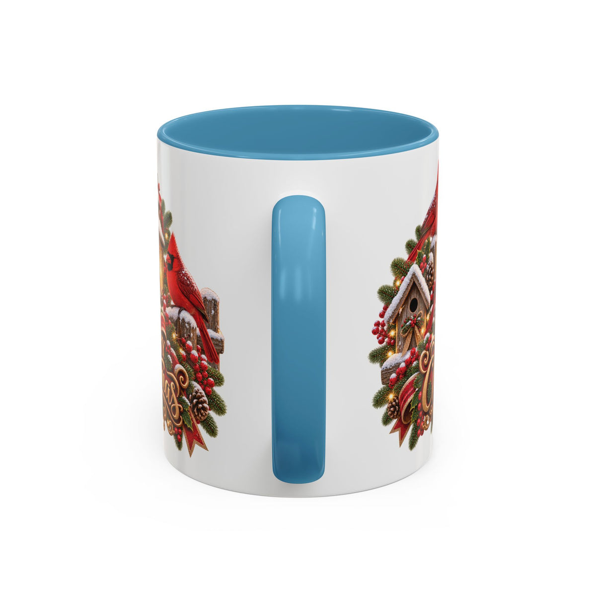 Cardinal Birds Merry Christmas, personalised accent colour 11oz mug