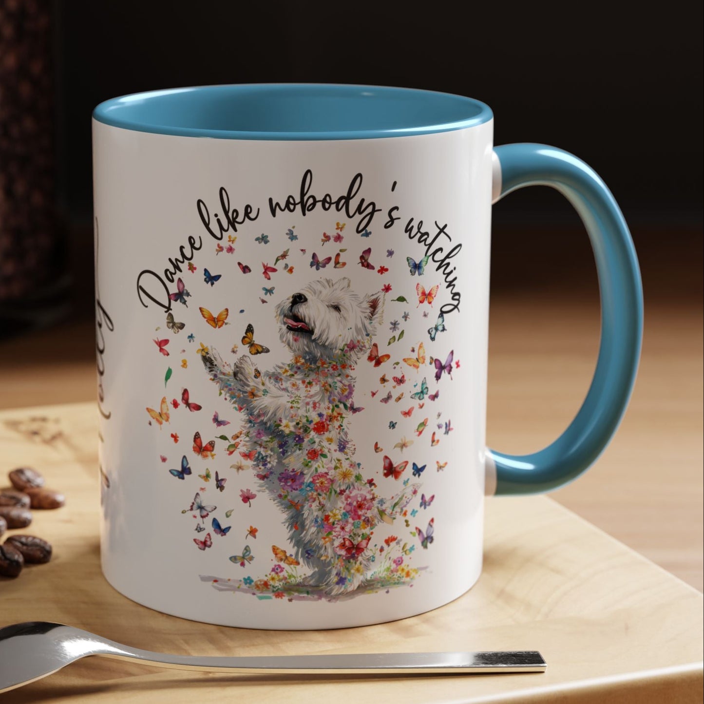 West Highland Terrier "Dance like nobody's watching" personalized colourful Mugs, 11oz