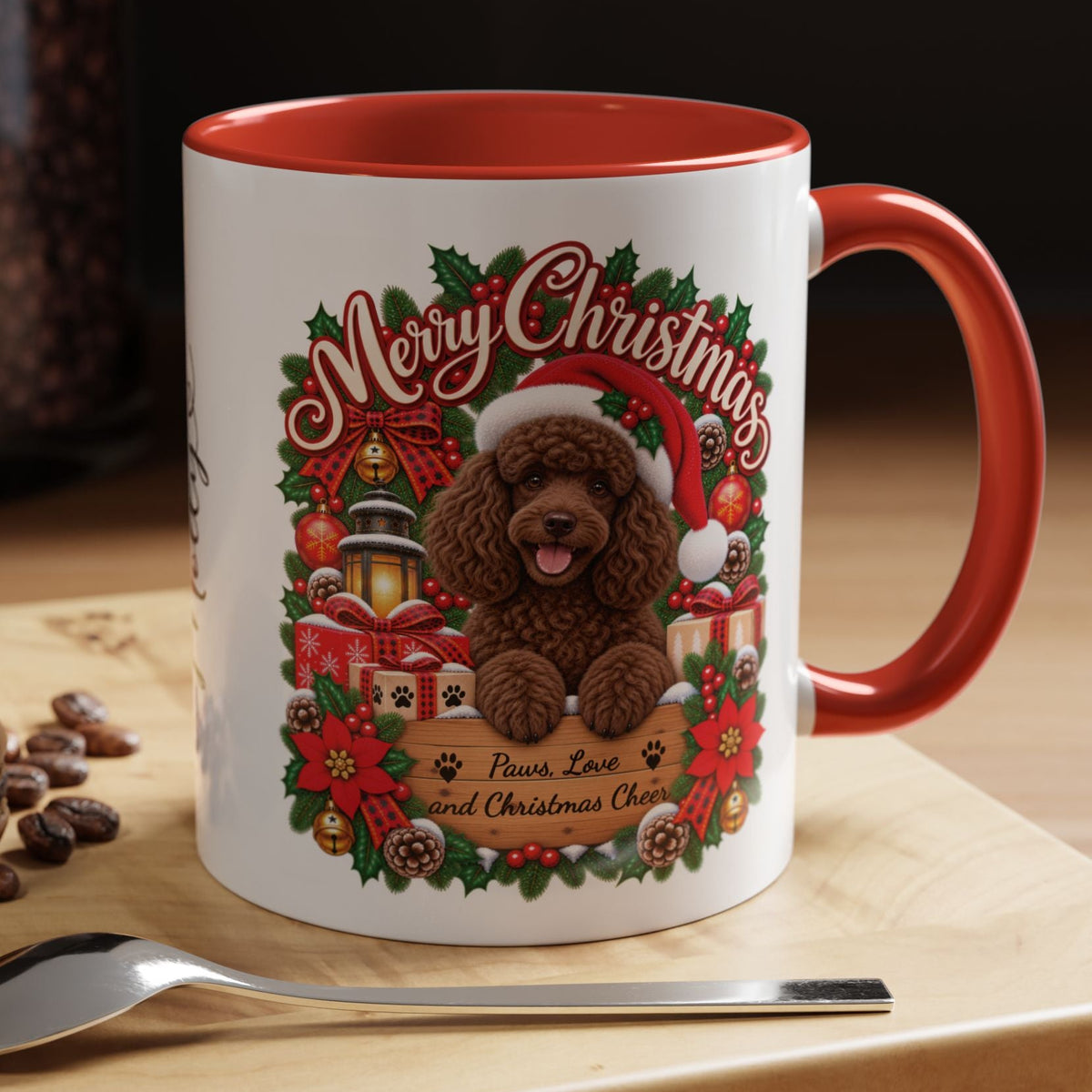 Poodle #2 Merry Christmas, personalised accent colour 11oz mug