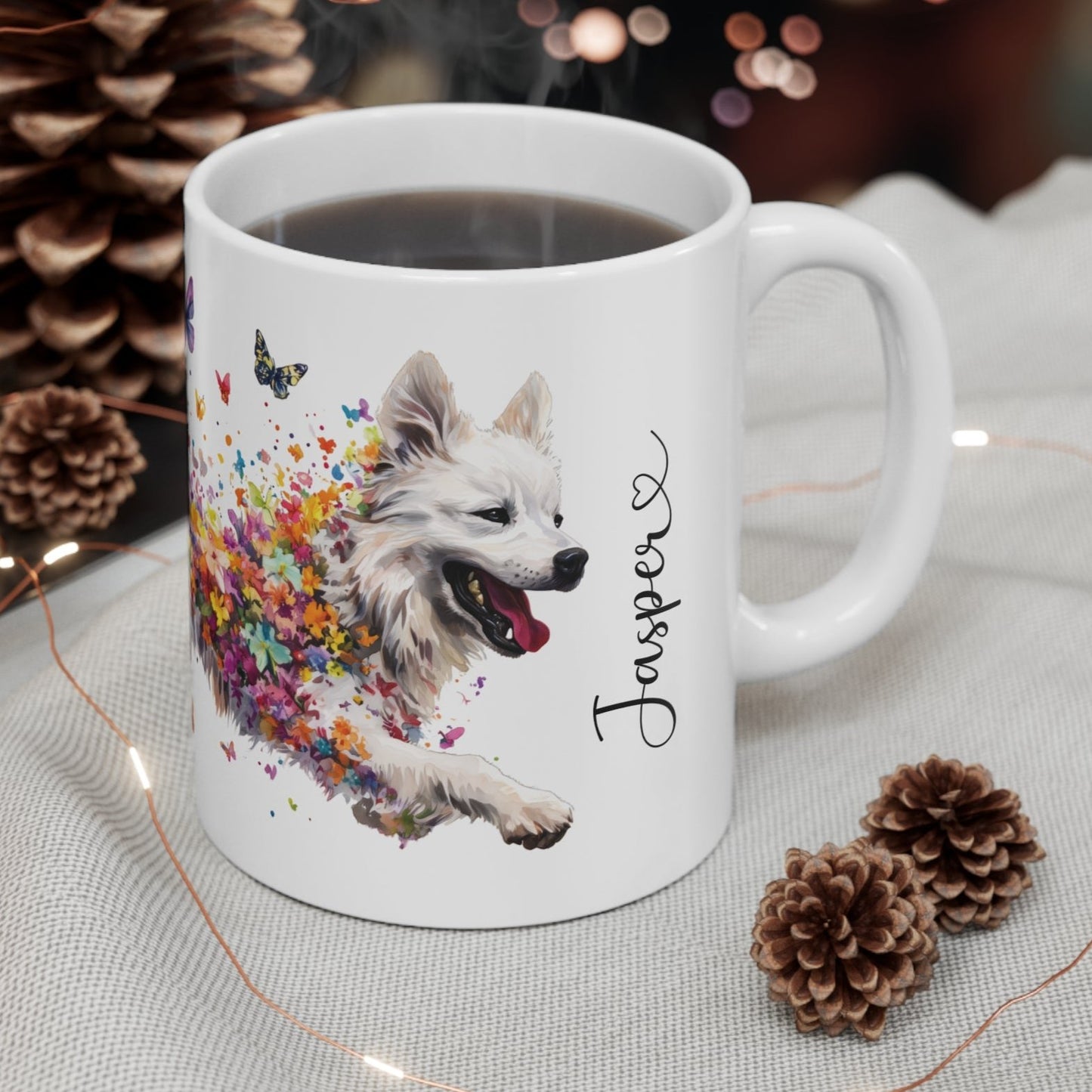 Samoyed Personalized Butterfly white Mug, 11oz