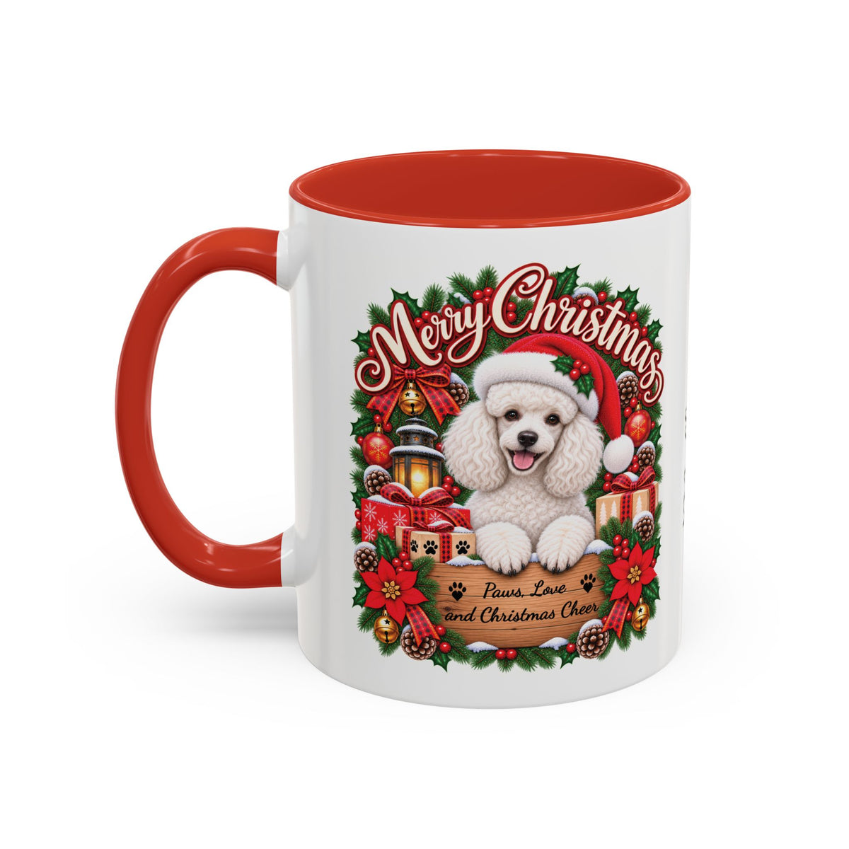 Poodle #4 Merry Christmas, personalised accent colour 11oz mug