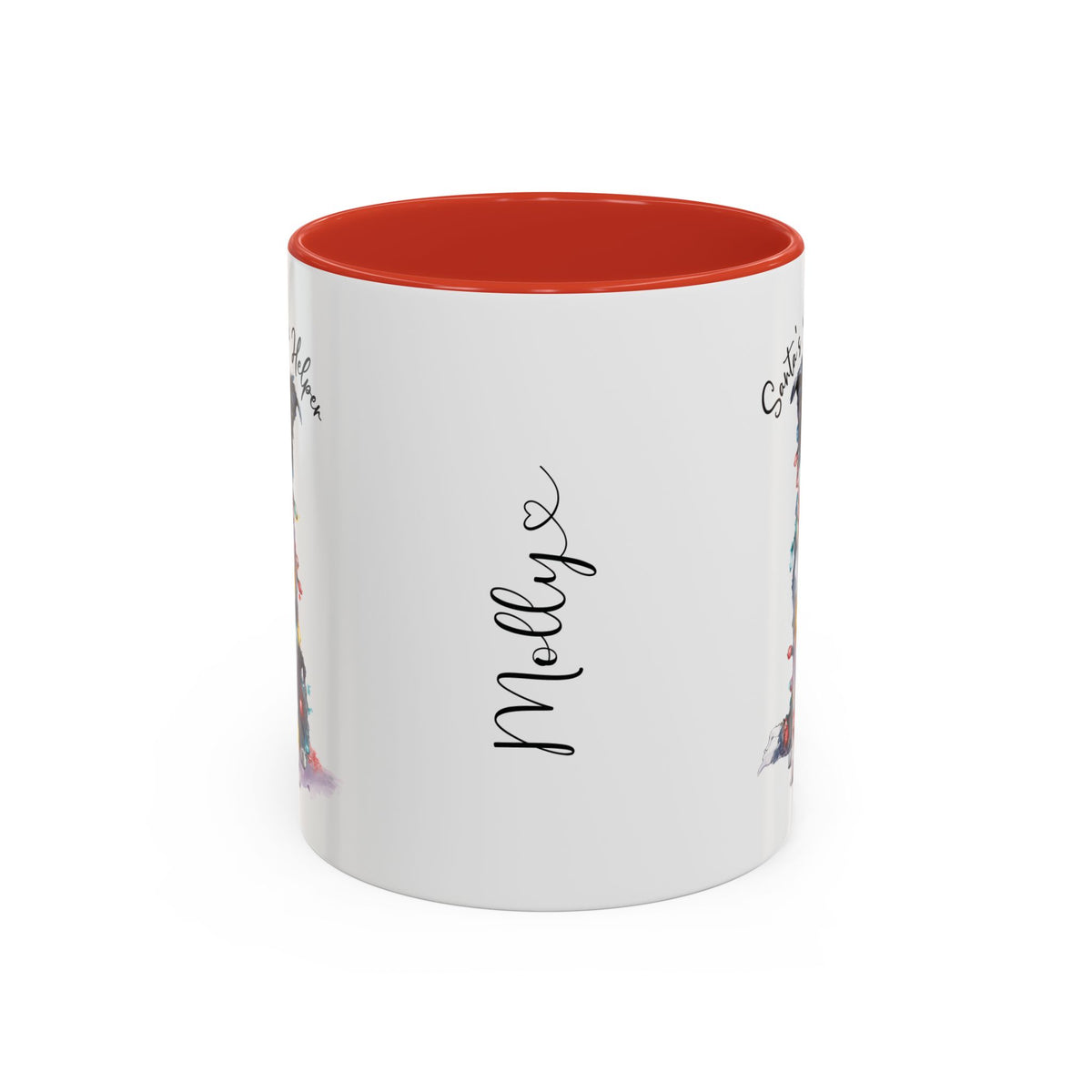 Border Collie, Santa's little helper, personalised accent colour 11oz mug