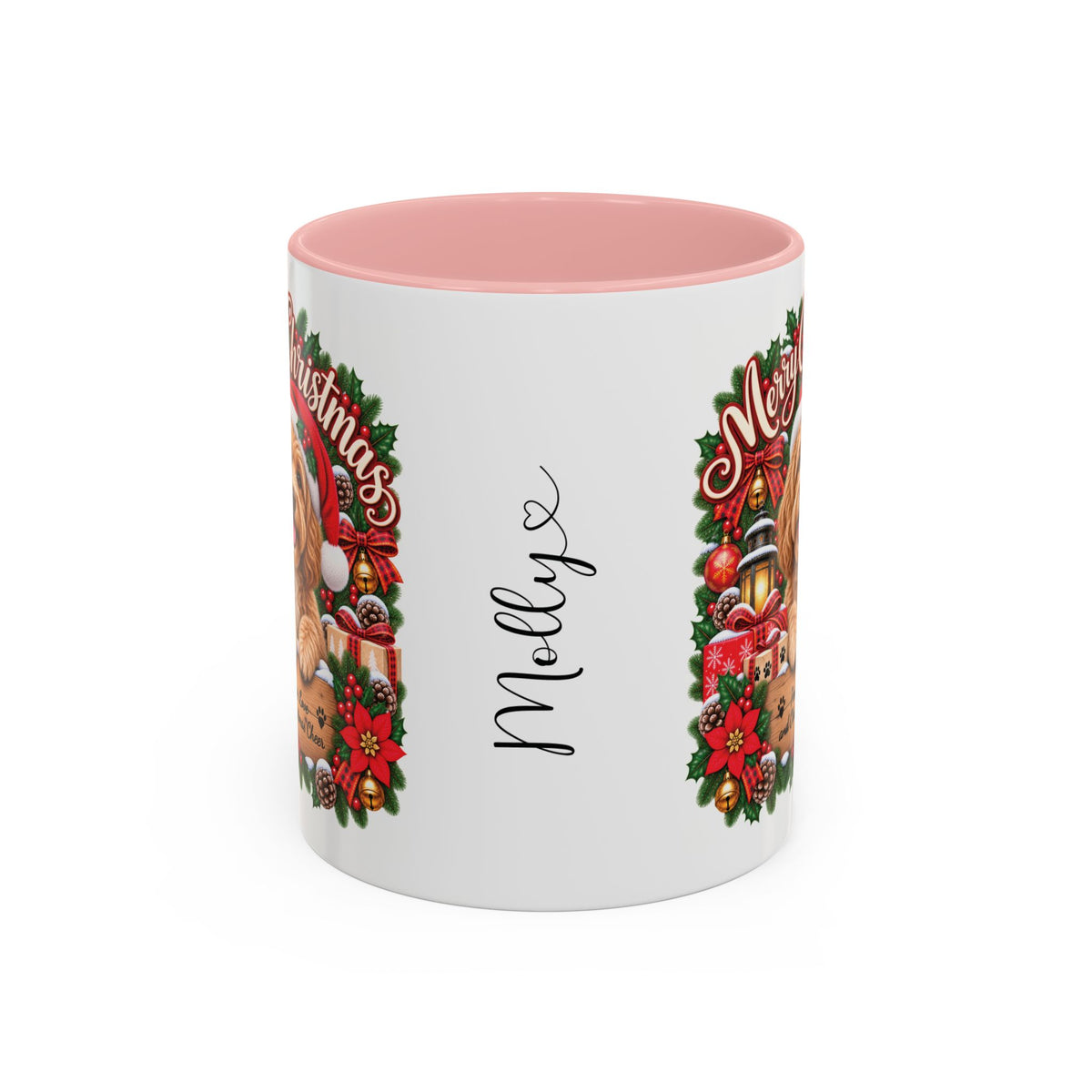 Golden Doodle Merry Christmas, personalised accent colour 11oz mug