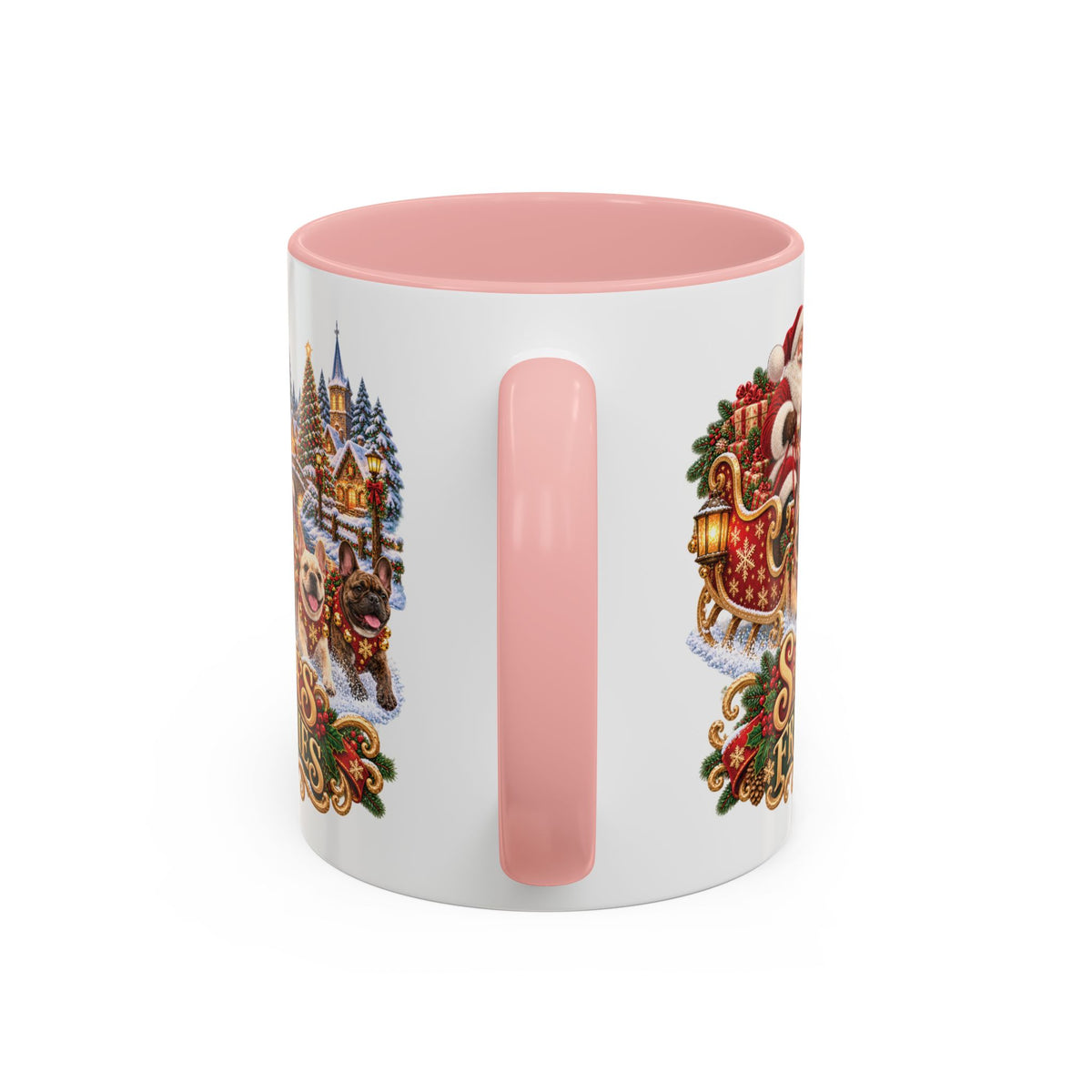 Santa's Frenchies, personalised accent colour 11oz mug