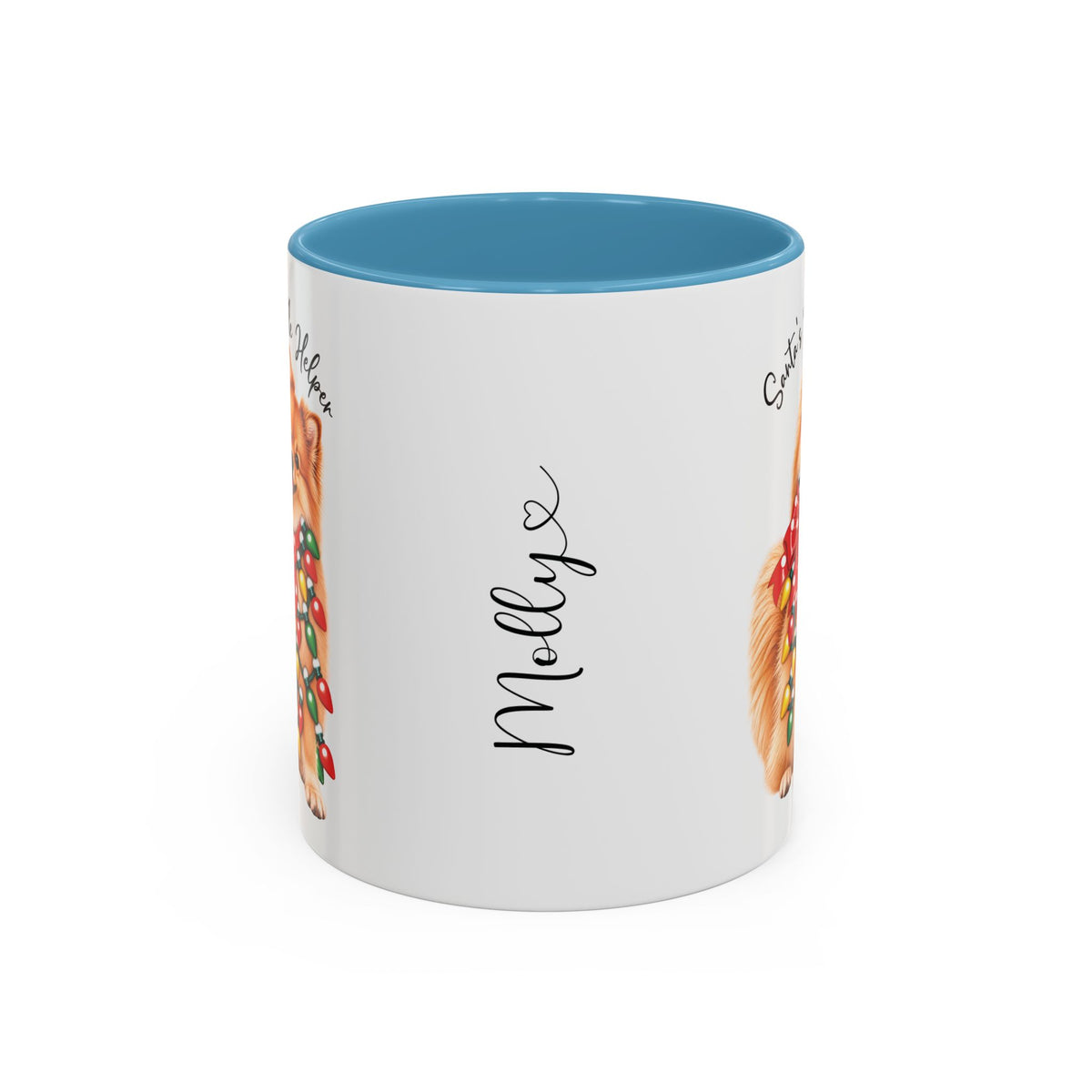 Pomeranian, Santa's little helper, personalised accent colour 11oz mug