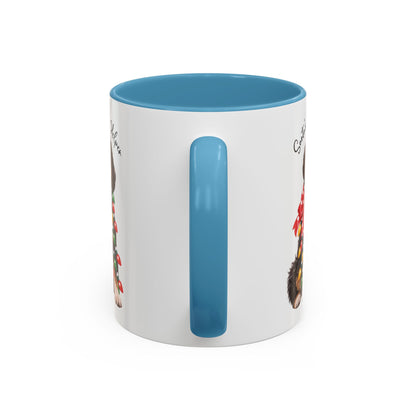 Bernadoodle Santa's little helper, personalised accent colour 11oz mug