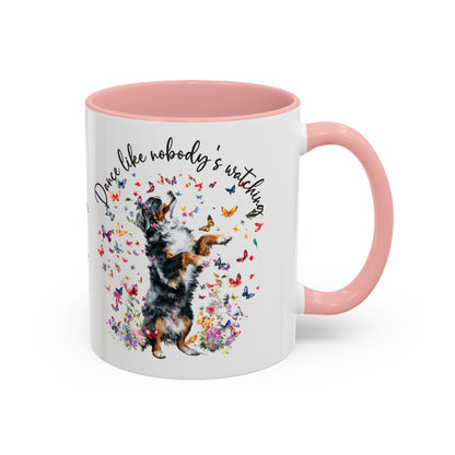 Bernese Mountain Dog "Dance like nobody's watching" personalized colourful Mugs, 11oz