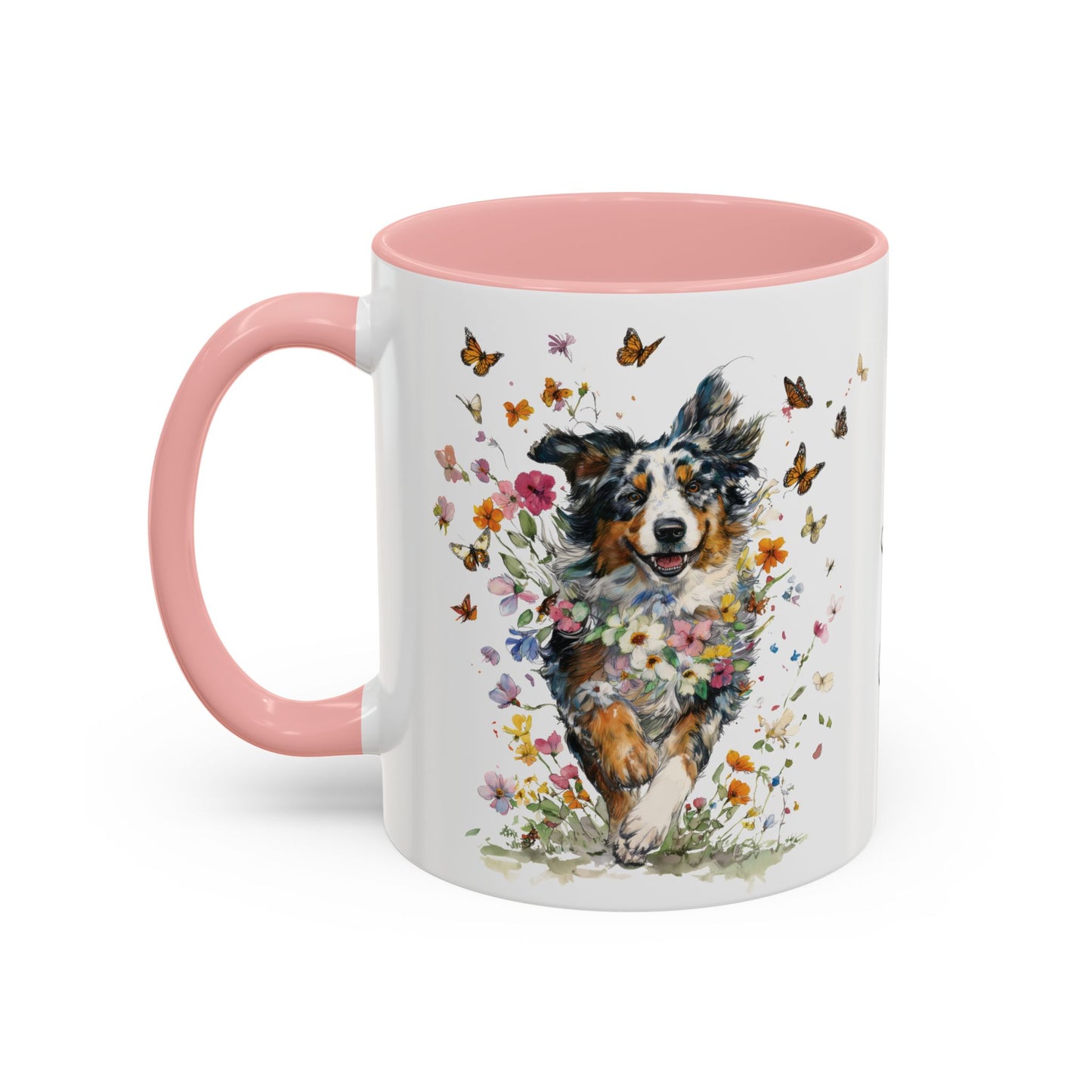 Australian Shepherd running Personalized Accent Mugs, 11oz