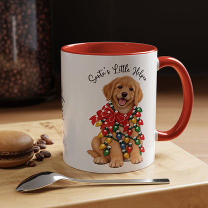 Golden Retriever, Santa's little helper, personalised accent colour 11oz mug