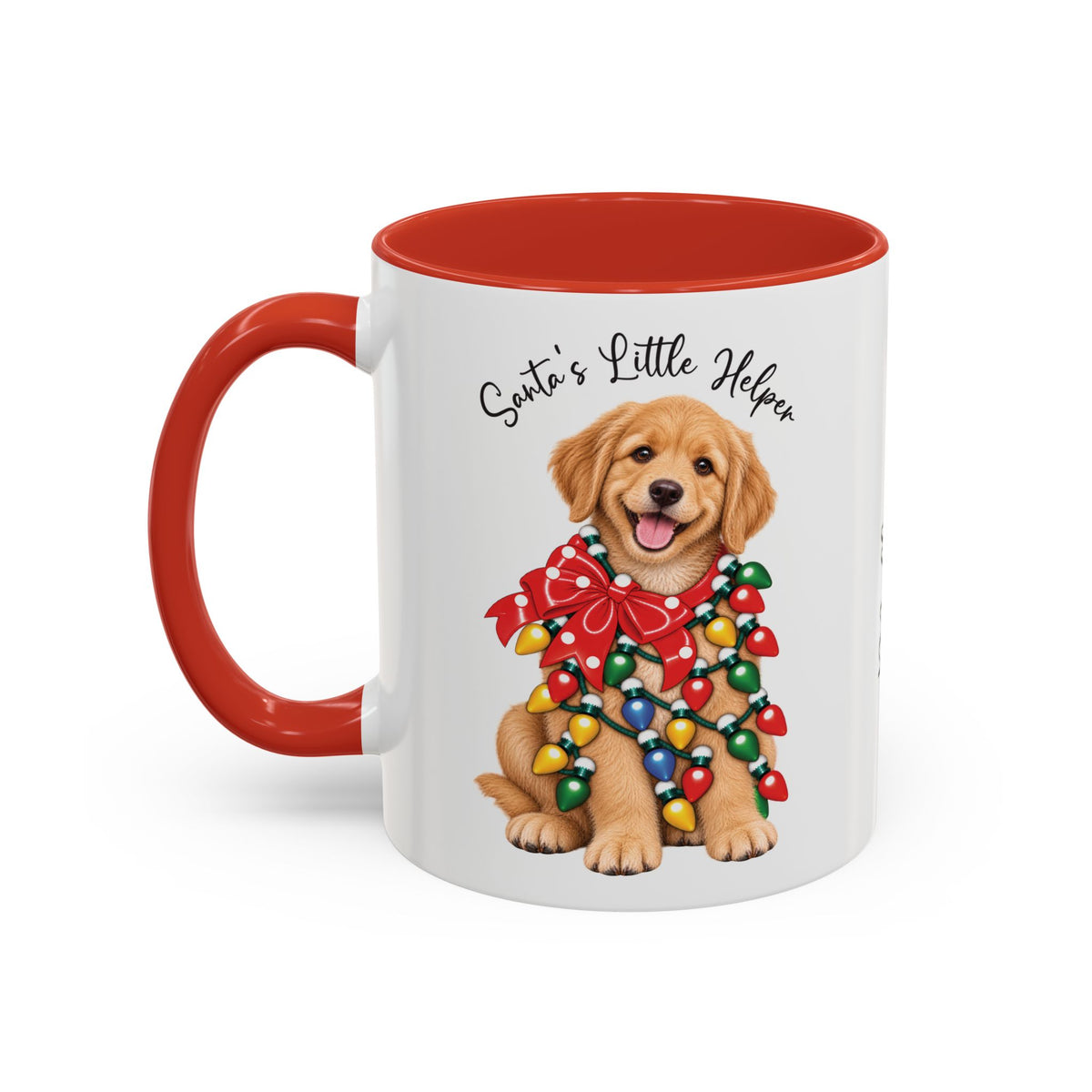 Golden Retriever, Santa's little helper, personalised accent colour 11oz mug