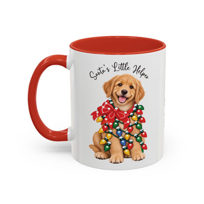 Golden Retriever, Santa's little helper, personalised accent colour 11oz mug