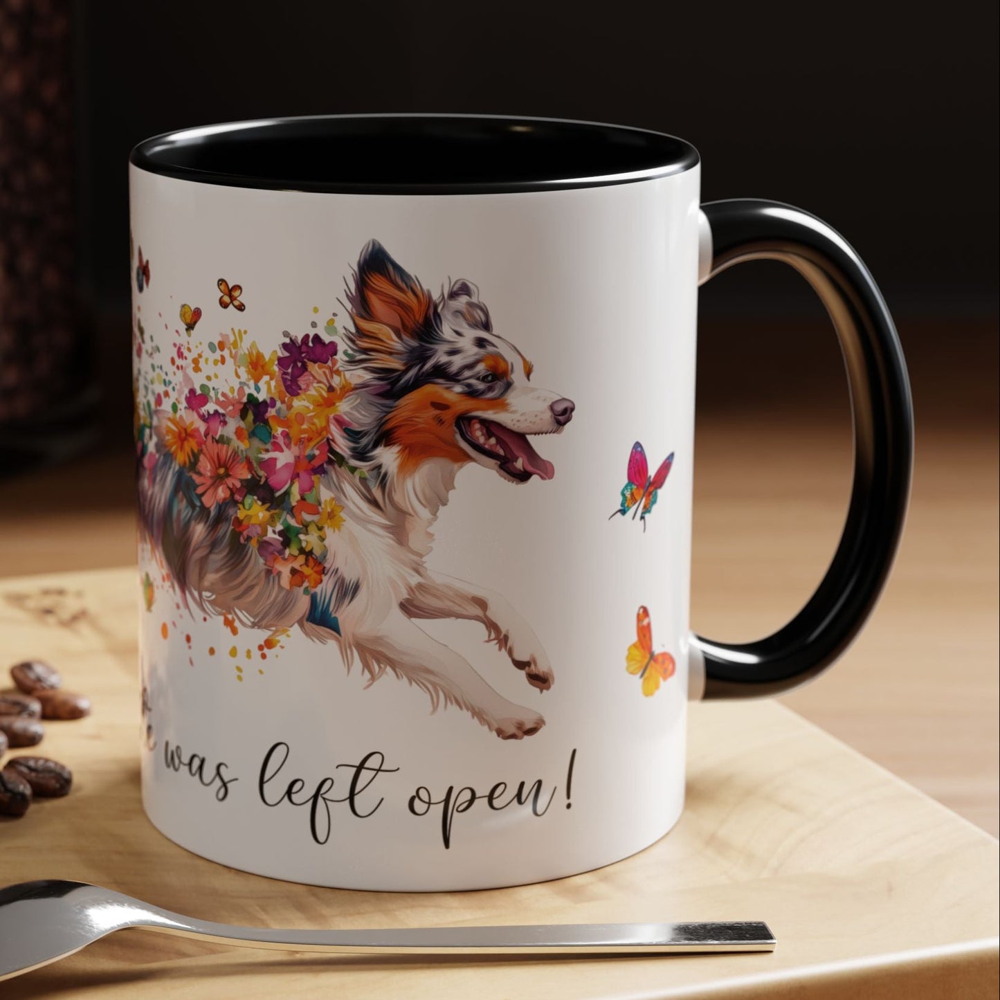 Border Collie #3 “Live like the gate was left open" Accent Mugs, 11oz