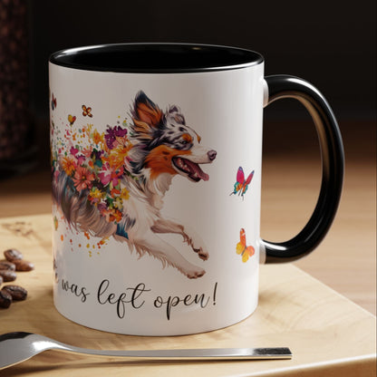 Border Collie #3 “Live like the gate was left open" Accent Mugs, 11oz