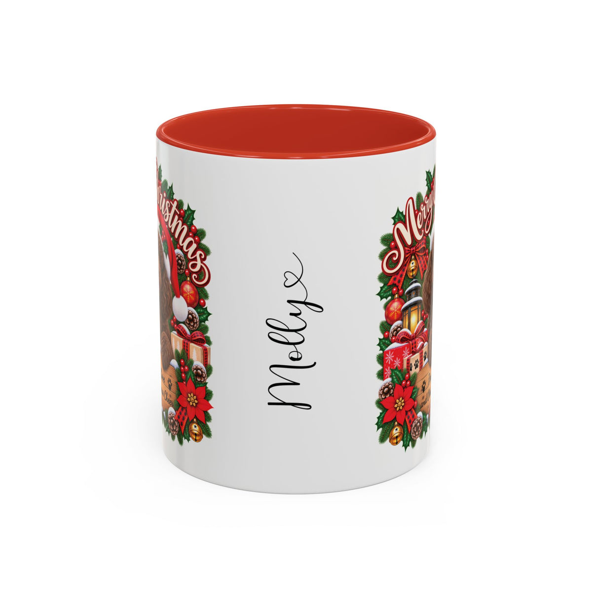 Poodle #2 Merry Christmas, personalised accent colour 11oz mug