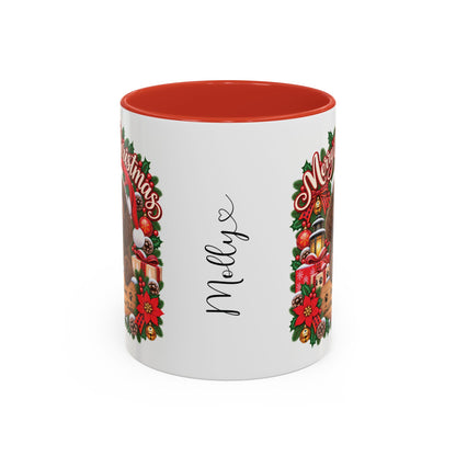 Poodle #2 Merry Christmas, personalised accent colour 11oz mug