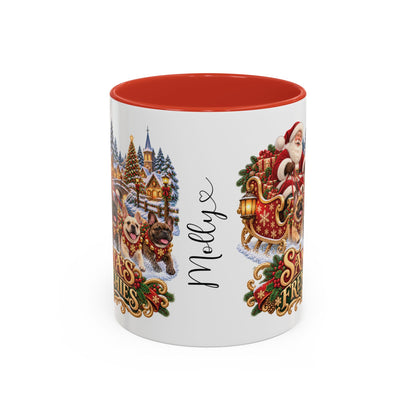 Santa's Frenchies, personalised accent colour 11oz mug