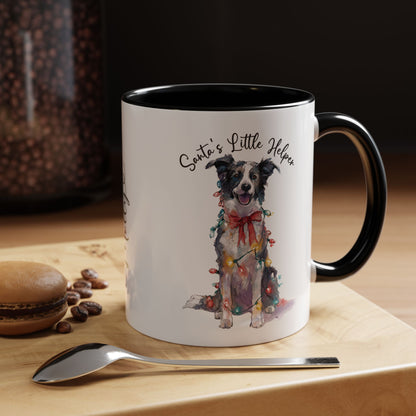 Border Collie, Santa's little helper, personalised accent colour 11oz mug