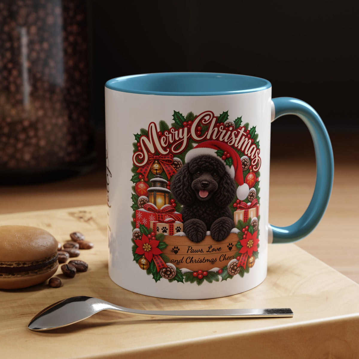 Poodle #2 Merry Christmas, personalised accent colour 11oz mug