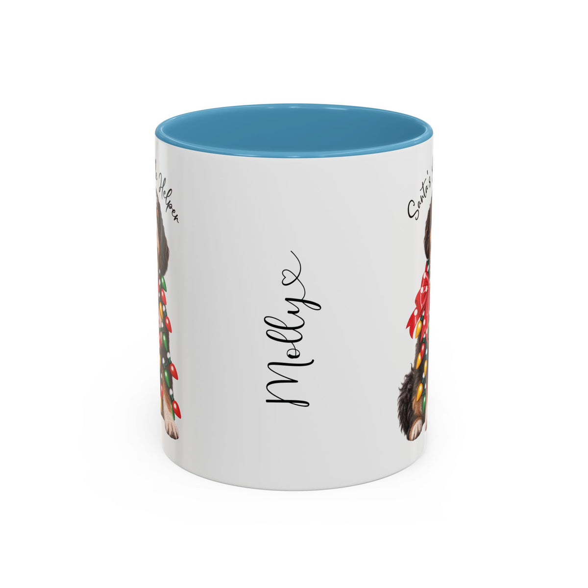 Bernadoodle Santa's little helper, personalised accent colour 11oz mug
