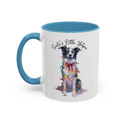 Border Collie, Santa's little helper, personalised accent colour 11oz mug