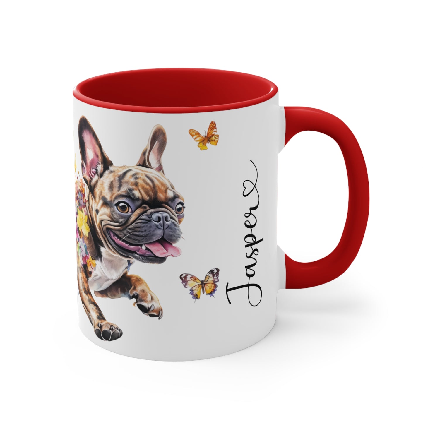 French Bulldog, Brindle running personalized colourful Mugs, 11oz