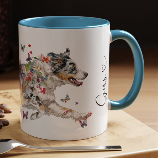 Aussie Doodle Blue Merle Personalized Accent Mugs, 11oz