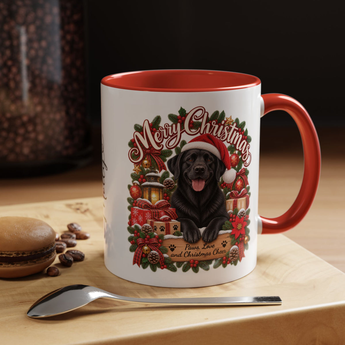 Labrador #4 Merry Christmas, personalised accent colour 11oz mug