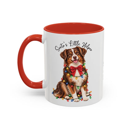 Australian Shepherd, Santa's little helper, personalised accent colour 11oz mug